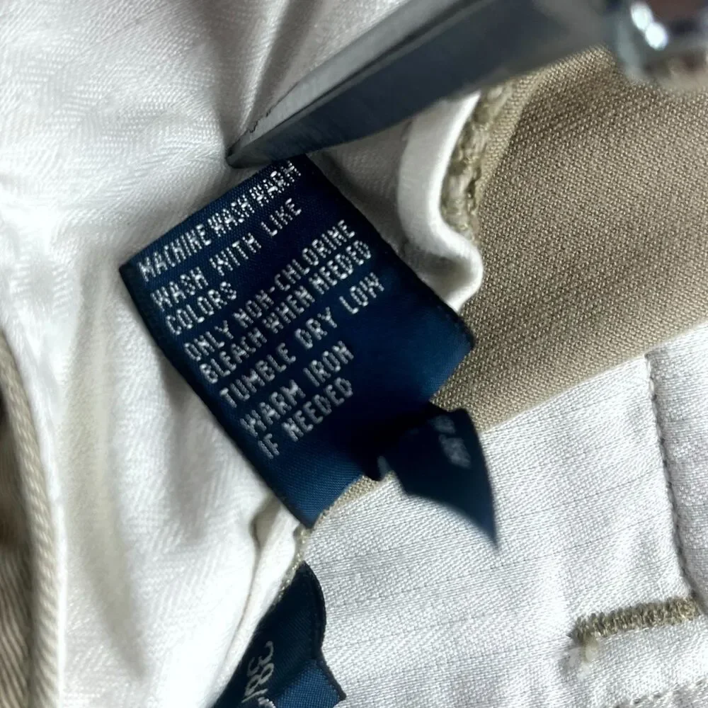 Polo Ralph Lauren Andrew Chino Pants Mens 38x32‎ Beige Pony Logo Pleated Front
